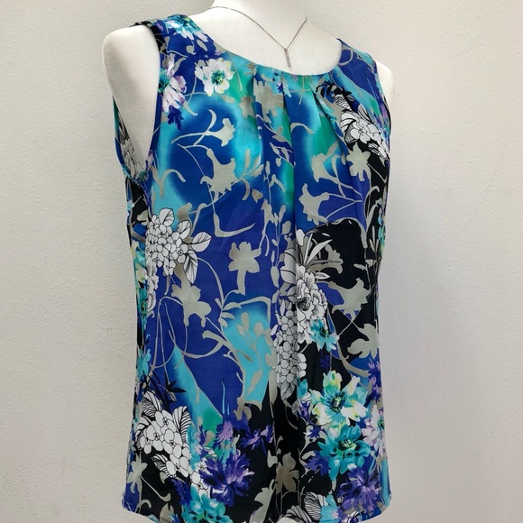 ⭐️Elementz⭐️Blue Floral Print Sleeveless Blouse Women’s Summer Tank Top Shirt - Picture 1 of 6